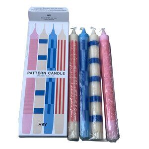 Hay Pattern Candle Set Of 4 Taper Pink Red & Blue 9.5" Tall 9-Hour Burn Time NEW